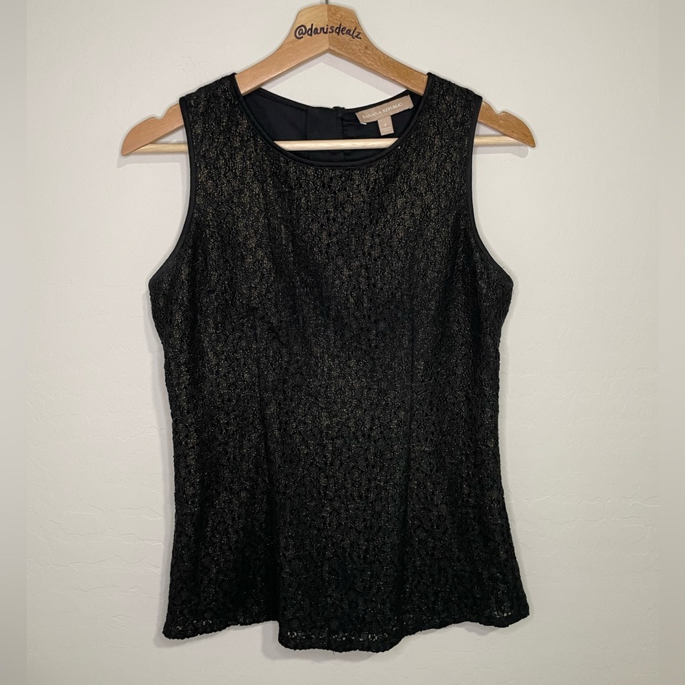 Banana Republic Black and Gold Lace Sleeveless Top with Back Zipper Detail